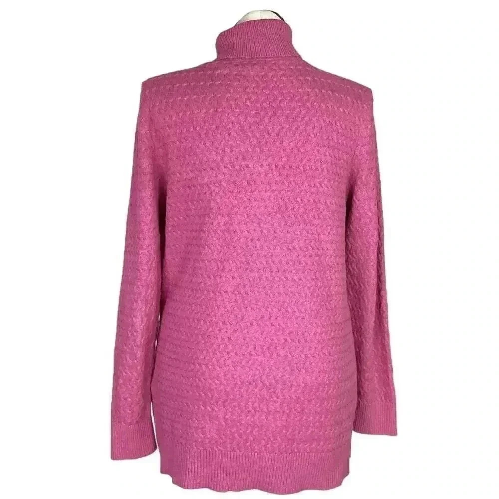 Lands End Sweater Women 18 Pink Cotton Cable Knit Turtleneck Long Sleeve - Picture 4 of 5